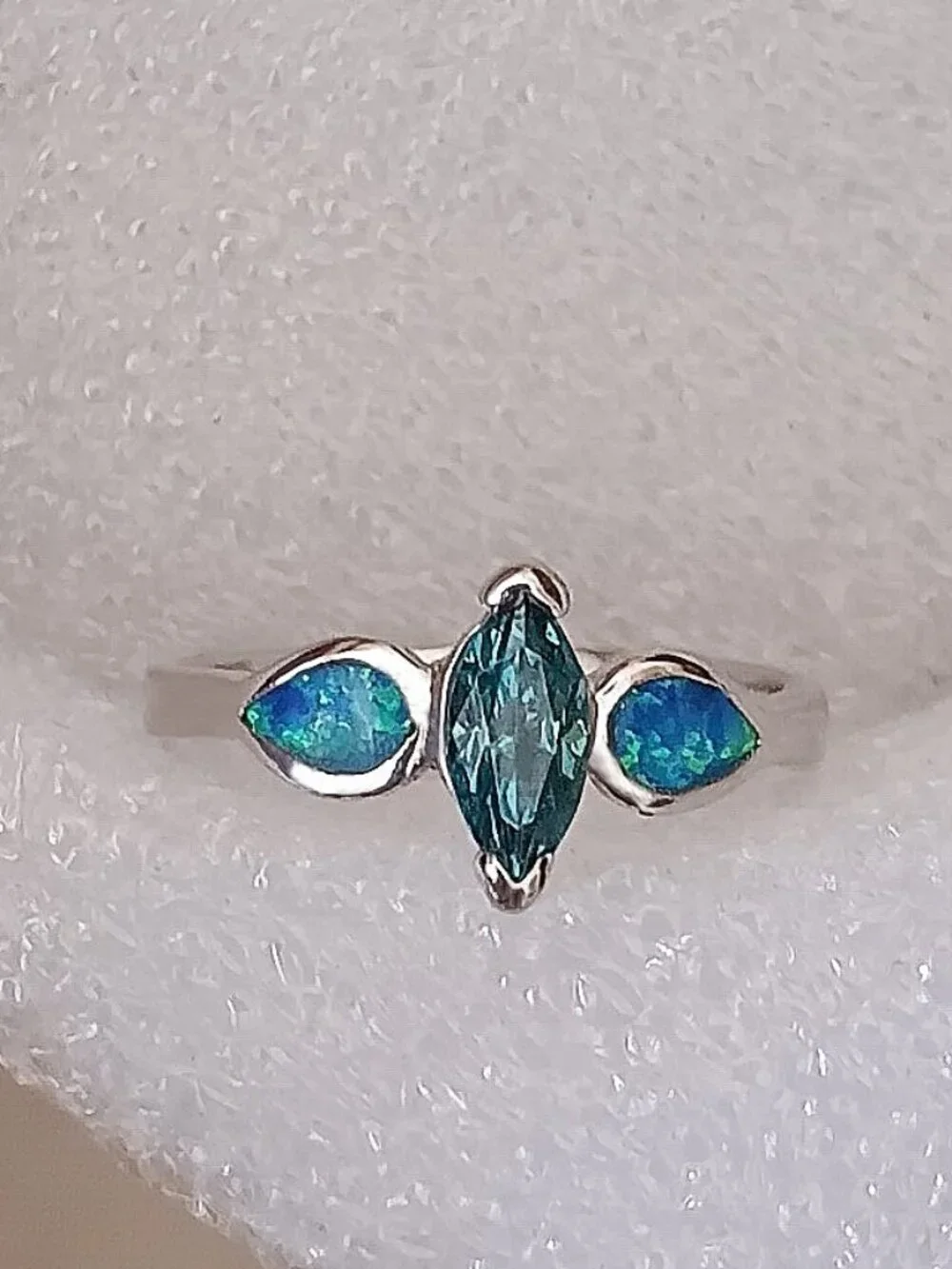 New - Marquise Cut London Blue Topaz With Blue Fire Opal Silver Ring - Size 7
